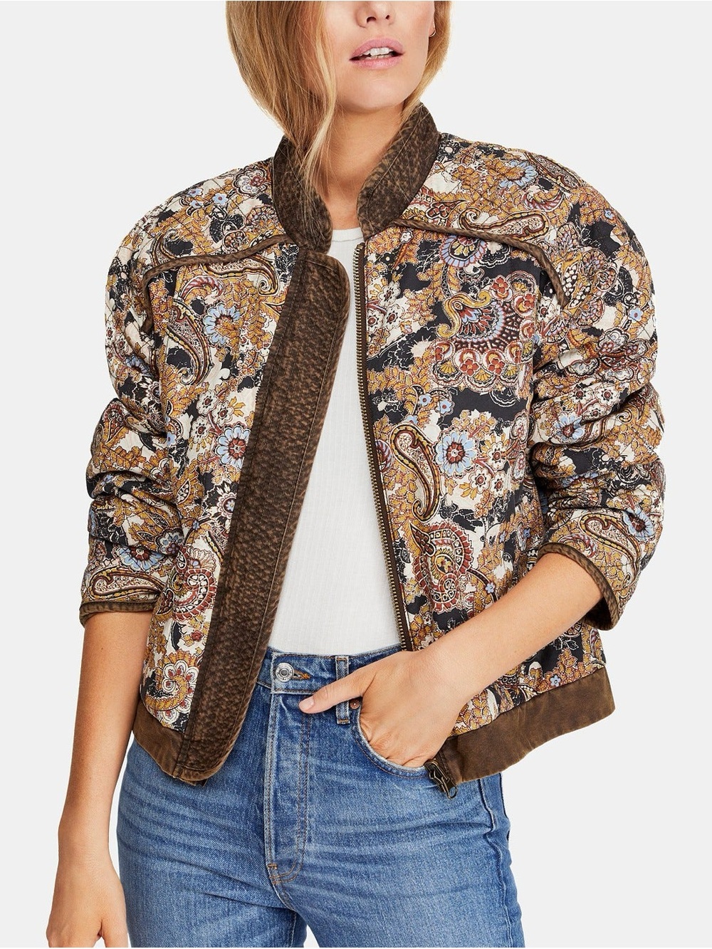 Free People Great Escape Dolman Quilted Reversible Paisley Boho Jacket Women's L